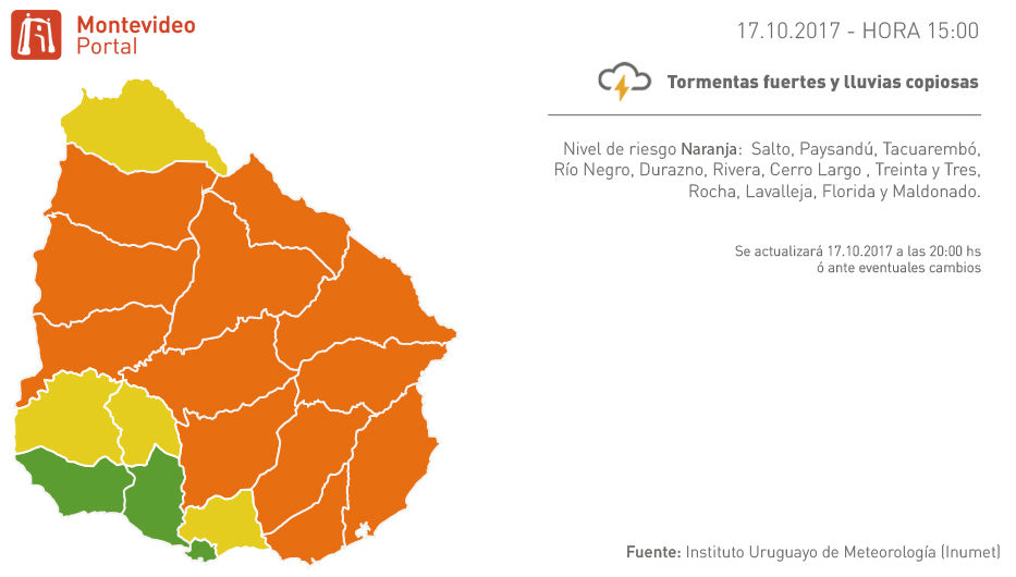 Advertencia Naranja Para Doce Departamentos Por Tormentas Fuertes Y