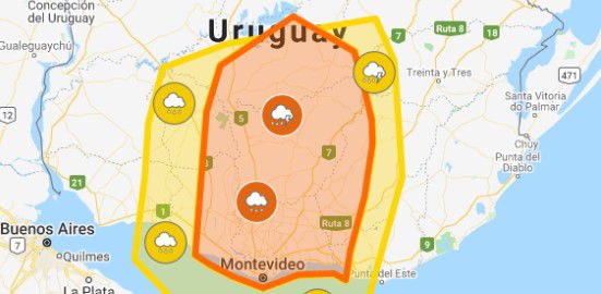 Inumet emitió alertas naranja y amarilla por tormentas fuertes para el