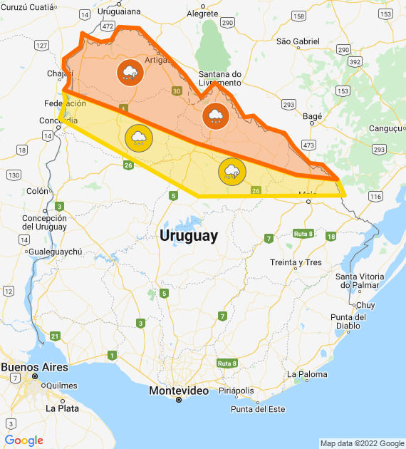 Rigen alertas amarilla y naranja de Inumet para el norte del país por