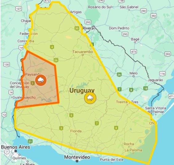 Inumet emitió alerta naranja y otra amarilla por tormentas fuertes este