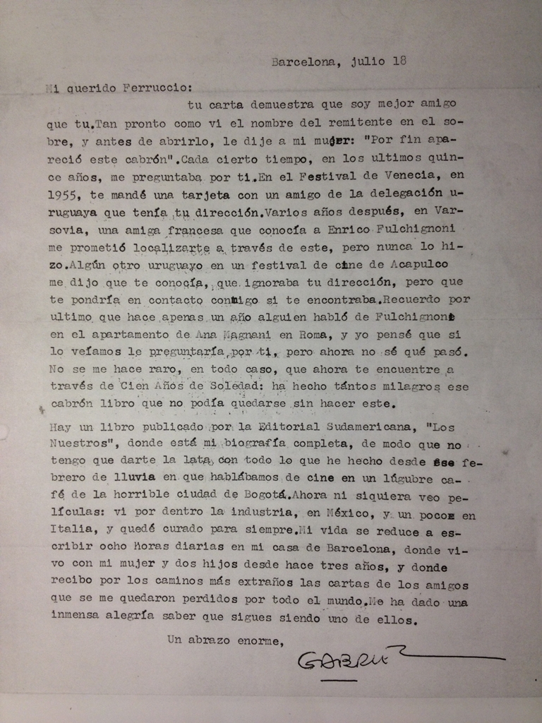 Una carta inédita de Gabriel García Márquez