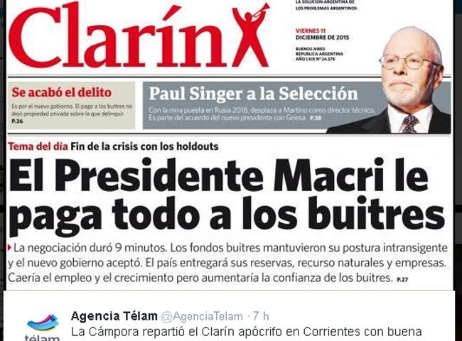 La Cámpora parodia a Clarín por Fondos Buitre