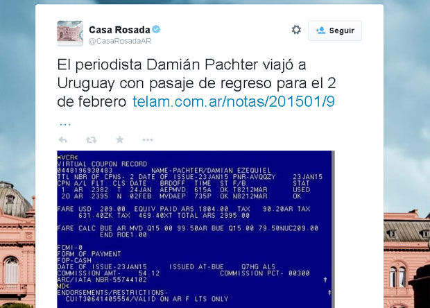 Escándalo en Argentina porque Casa Rosada divulgó destino de periodista que dejó el país “por miedo”