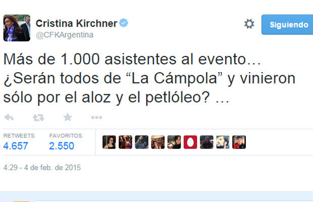 Ola de críticas a Cristina Fernández por tuit sobre los chinos