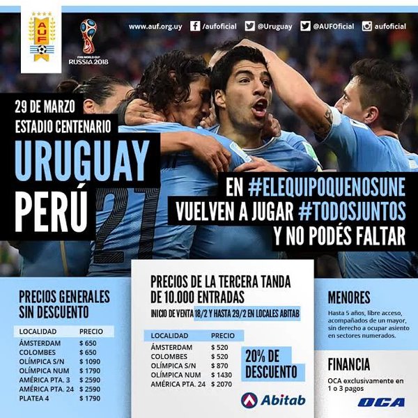 La AUF publicó los precios de las entradas para Uruguay vs Perú por  Eliminatorias