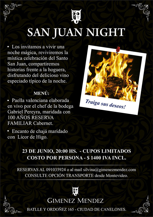 La Bodega Giménez Méndez de la ciudad de Canelones invita a vivir una Noche de San Juan inolvidable