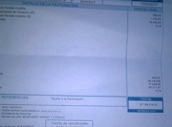 El vecino de Rocha que recibió una factura de OSE por $ 98.518 solo deberá pagar el valor de 7 metros cúbicos
