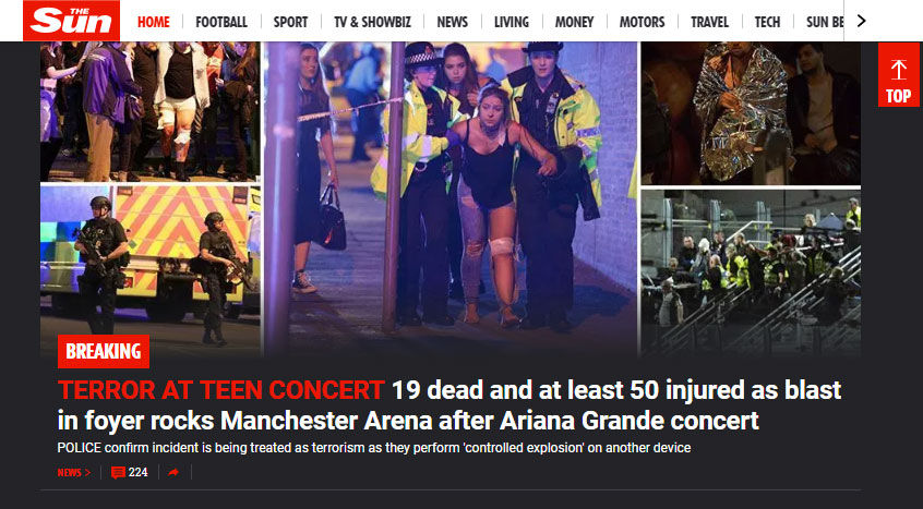 Al menos 22 muertos en un atentado en un concierto en Manchester