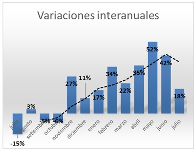 Variaciones interanuales de los últimos 13 meses