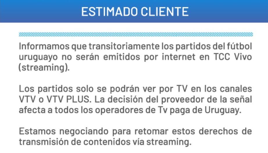 Cables dejan de transmitir los partidos del fútbol uruguayo por streaming