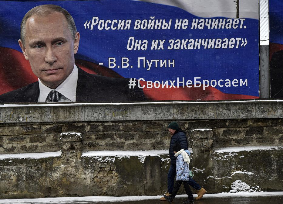 Cartel ubicado en Crimea (región ucraniana anexada por Rusia en 2014) del presidente Putin que reza 