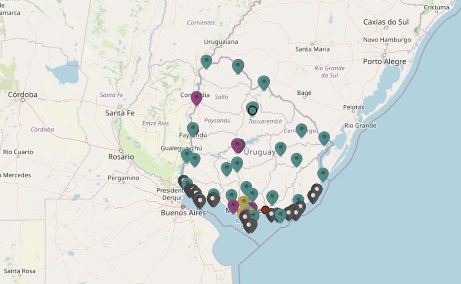 Mapa de la represión (1968-1985), según la página de Sitios de Memoria