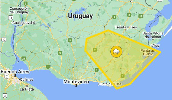 Inumet emitió alerta amarilla por tormentas para cuatro departamentos de sudeste del país