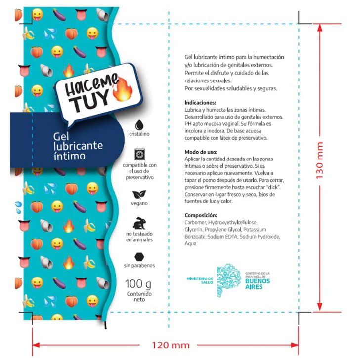 Ploteo de los potes de gel lubricante íntimo ordenados por el gobierno de la provincia de Buenos Aires. Foto: La Nación