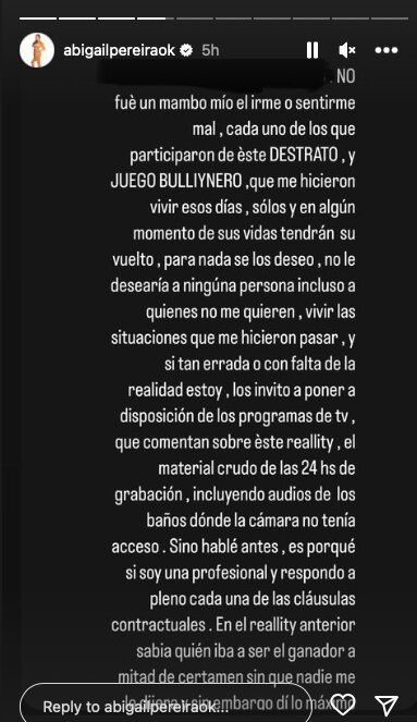 Foto: Historias de Instagram @abigailpereiraok