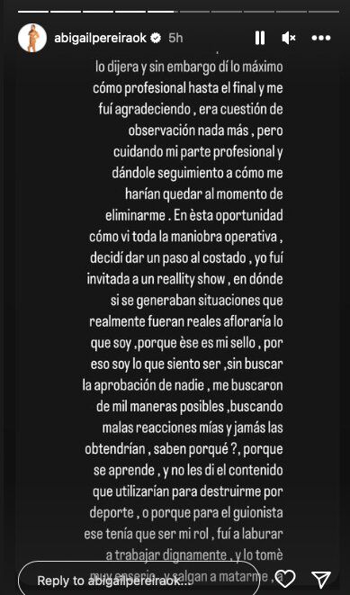 Foto: Historias de Instagram @abigailpereiraok