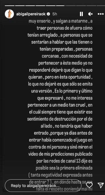 Foto: Historias de Instagram @abigailpereiraok