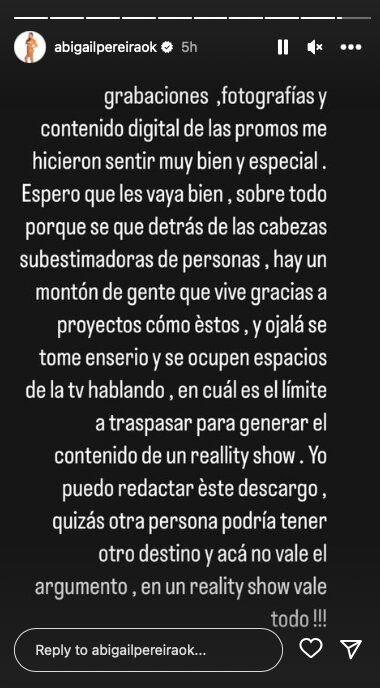 Foto: Historias de Instagram @abigailpereiraok