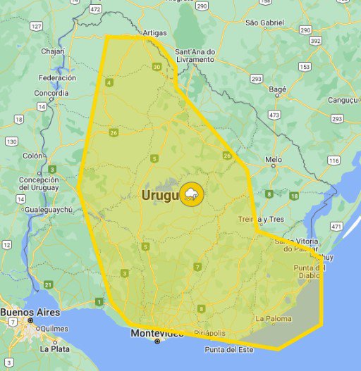 Inumet emitió alerta amarilla por tormentas fuertes para 16 departamentos