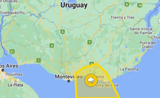 Alerta amarilla por tormentas fuertes en Maldonado, Canelones y sur de Lavalleja