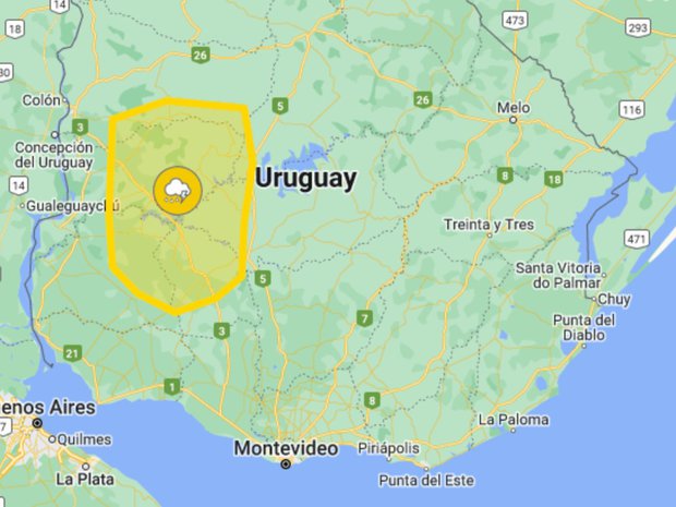 Inumet emitió alerta amarilla para cinco departamentos en el centro y oeste del país