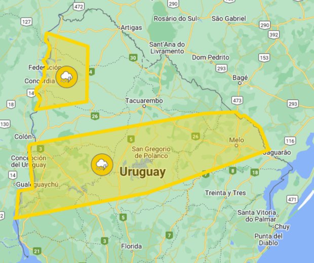Por separado: dos alertas meteorológicas de nivel amarillo en centro y norte del país