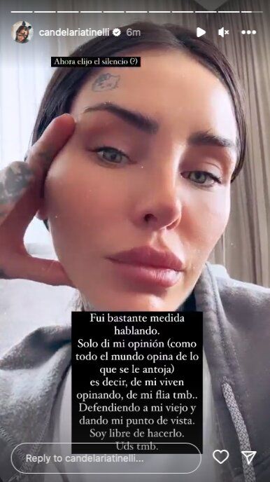 Foto: captura historias de Instagram @candelariatinelli