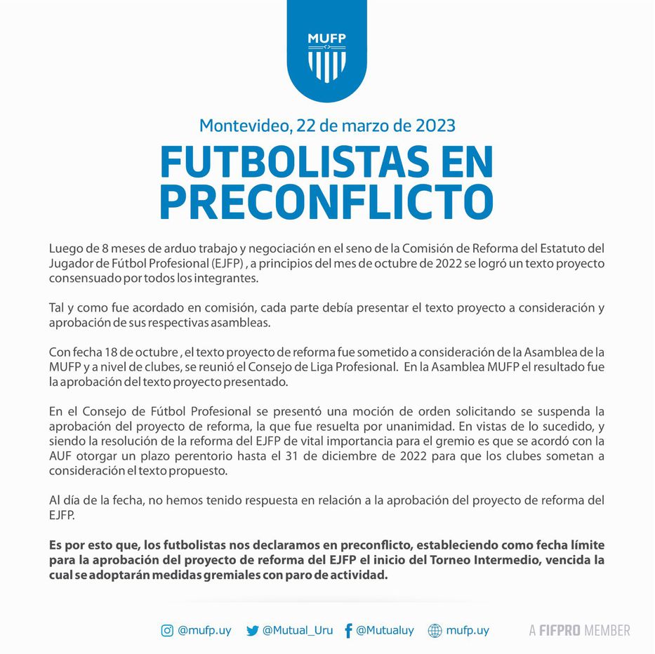 Protocolo para la vuelta al Fútbol Uruguayo – MUFP