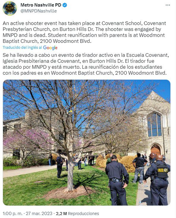 Foto: Twitter de la Policía Metropolitana de Nashville