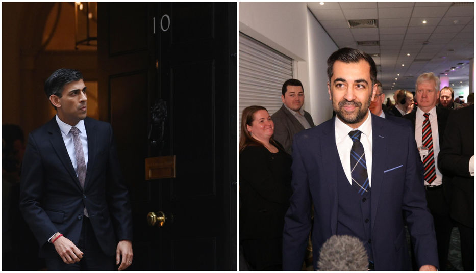 Rishi Sunak, primer ministro del Reino Unido y Humza Yousaf, nuevo líder del SNP. Fotos: Andy Rain / EFE/EPA (Sunak) y Robert Perry / EFE/EPA (Yousaf)