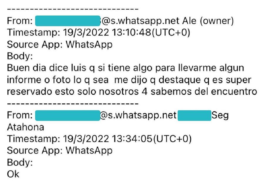 Chat de Astesiano. Captura difundida por La Diaria el 30 de noviembre de 2022