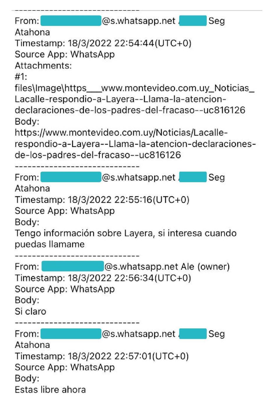 Chat de Astesiano. Captura difundida por La Diaria el 30 de noviembre de 2022