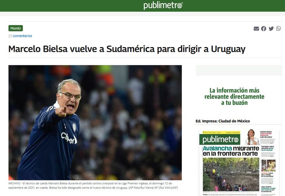 Marcelo Bielsa vuelve a Sudamérica para dirigir a Uruguay