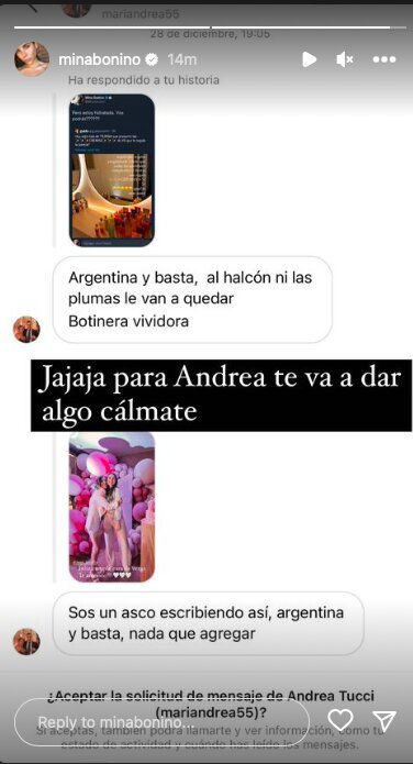 Foto: captura historias de Instagram / @minabonino