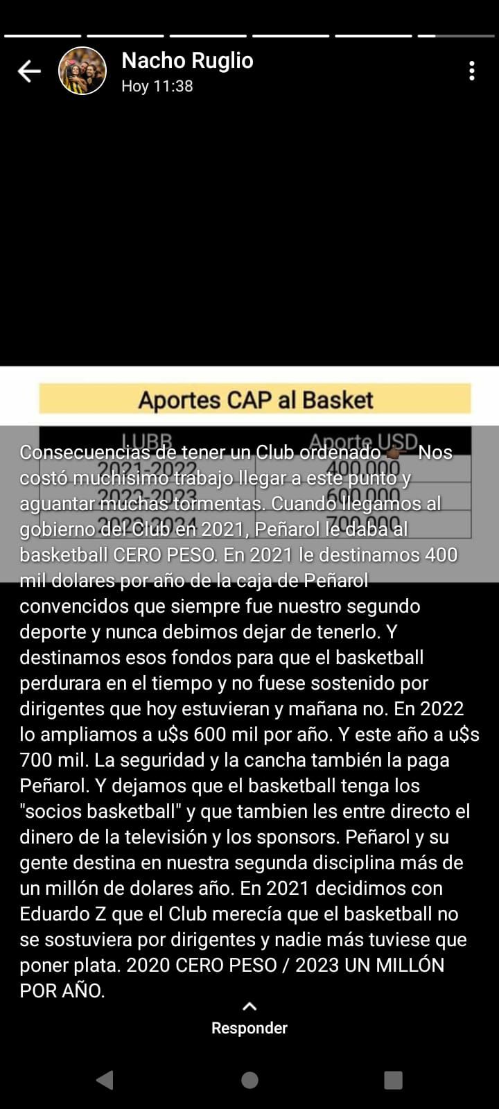 Foto: captura estado de WhatsApp Ignacio Ruglio
