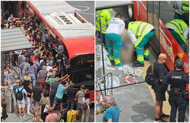 España: decenas de personas se unen para mover un ómnibus y rescatar a un anciano