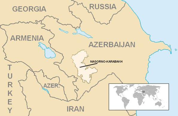 Mapa que muestra Armenia, Azerbaiyán y el enclave armenio de Nagorno Karabaj y el exclave azerí de Najicheván (señalado en el mapa como Azer.) - Foto: Creative Commons / Dominio público