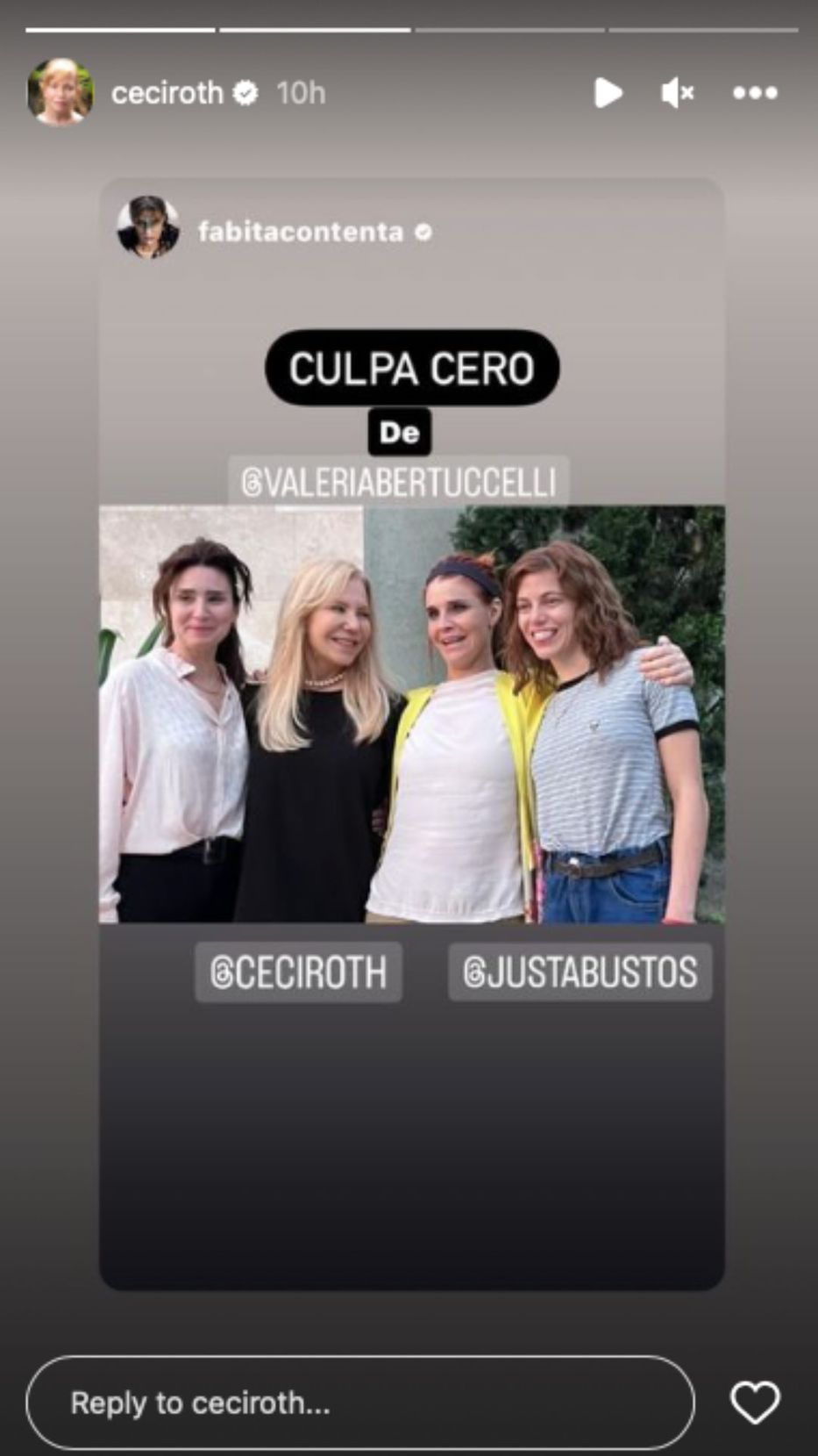 Foto: Historias de Instagram/ @ceciroth