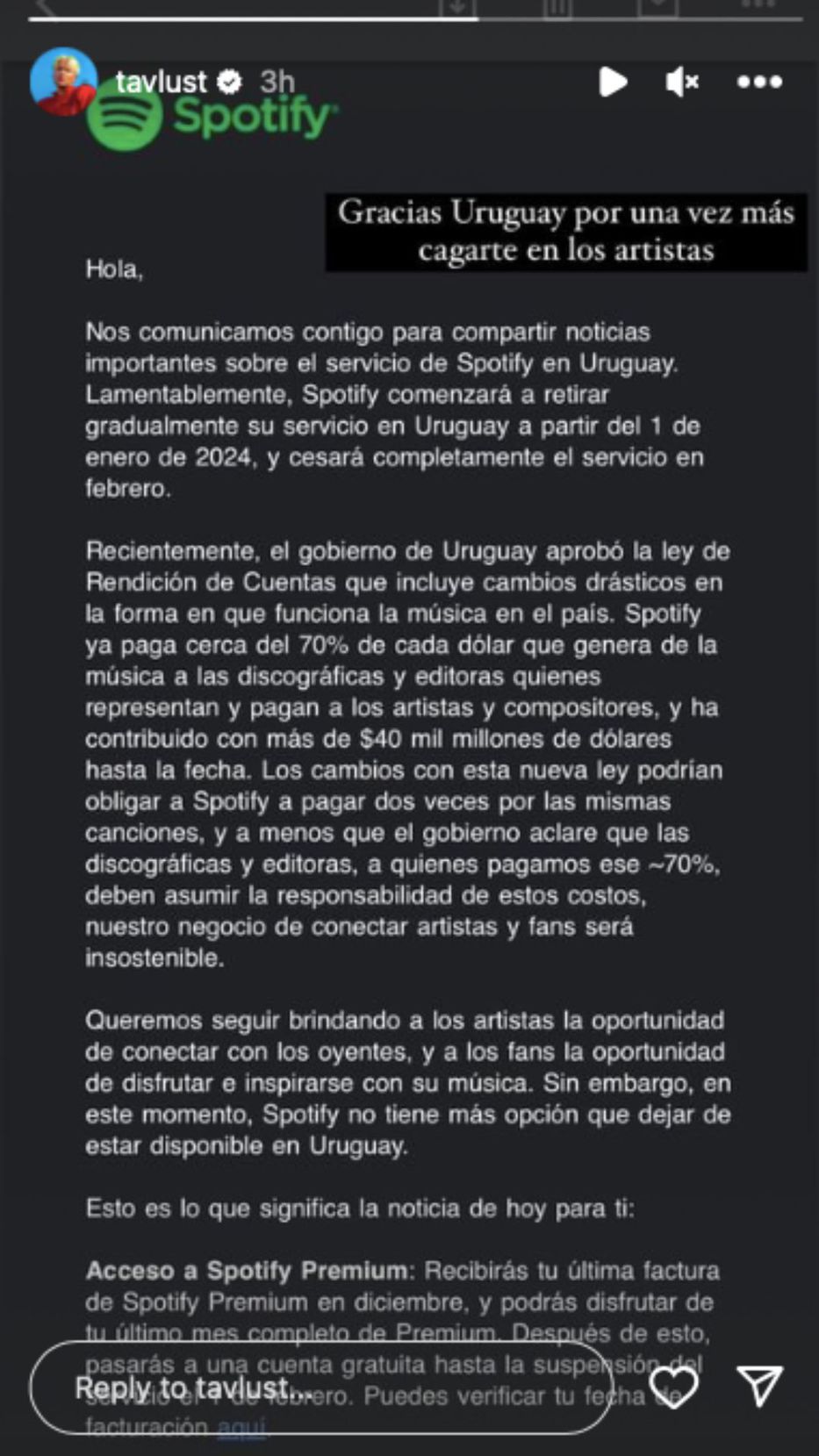 Foto: captura historias de Instagram / @tavlust