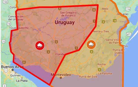 Alerta roja: Inumet advierte por fuertes lluvias y tormentas en suroeste y centro del país