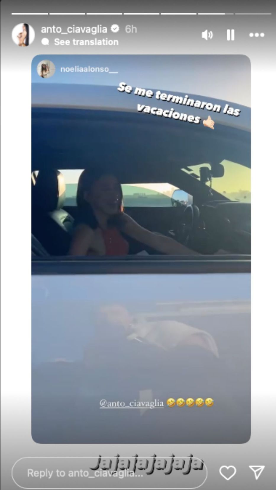 Foto: Historias de Instagram/ @anto_ciavaglia