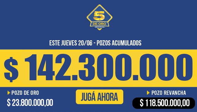 Cruzá los dedos: el jueves 20 de junio el 5 de Oro sortea $142.300.000 en pozos acumulados