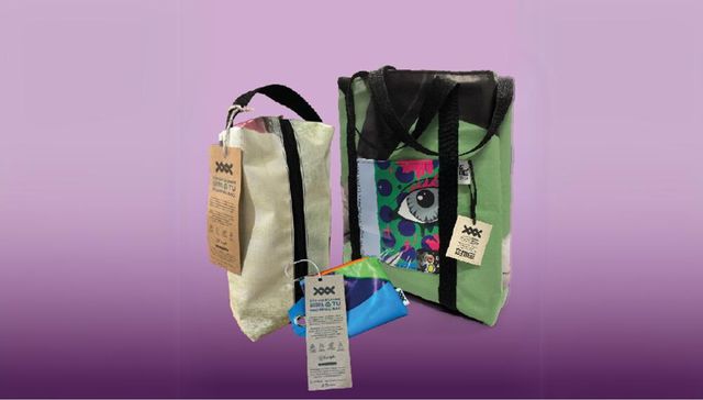 Tres Cruces presentó nuevos bolsos ecológicos realizados con cartelería de promociones