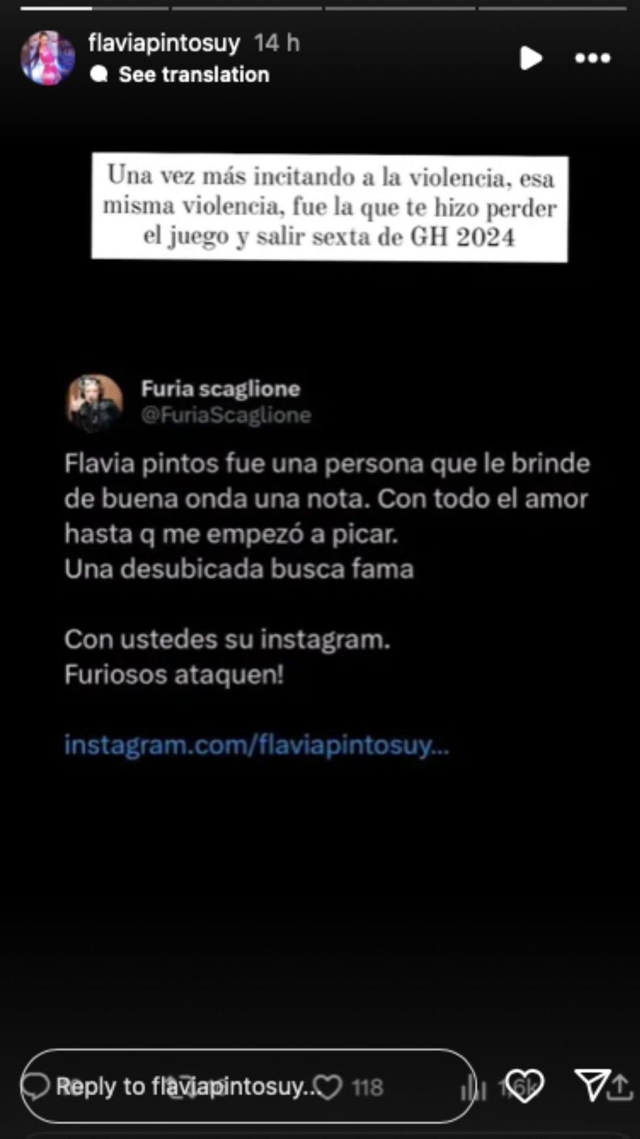 Foto: Historias de Instagram/ @flaviapintosuy
