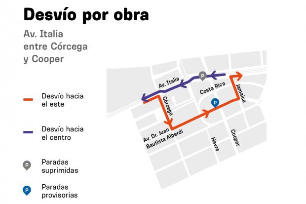 Desvío por obras Av. Italia entre Córcega y Cooper / Intendencia de Montevideo