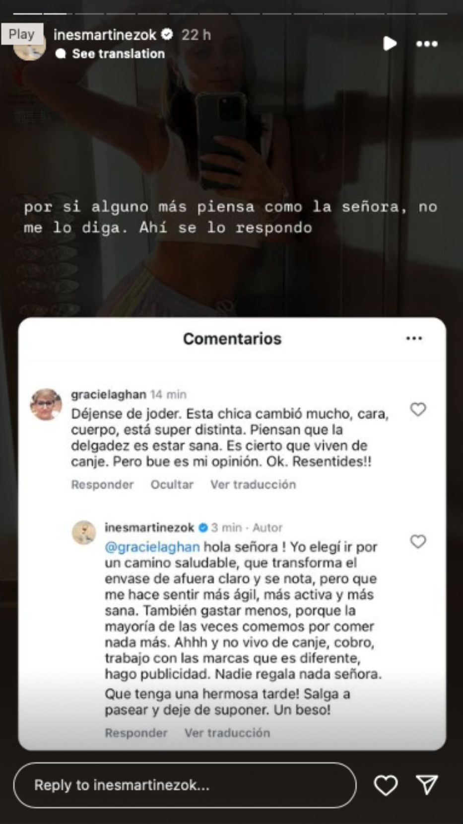 Foto: Historias de Instagram/ @inesmartinezok