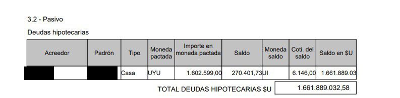 Foto: captura de pantalla de la declaración jurada de Lorena Quintana.