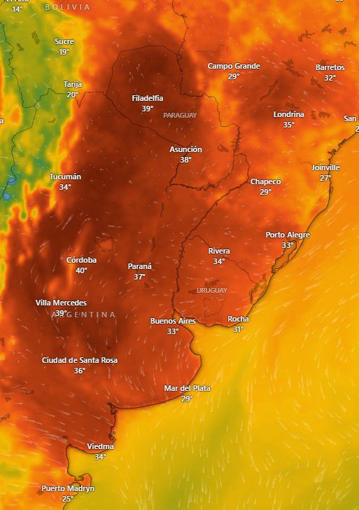 Previsión del modelo ECMWF para el miércoles a las 13:00 horas