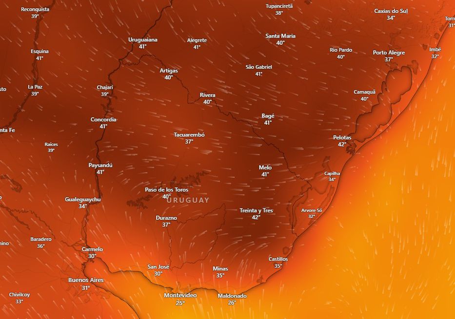 Previsión del modelo GFS (EE. UU.) para el martes al mediodía