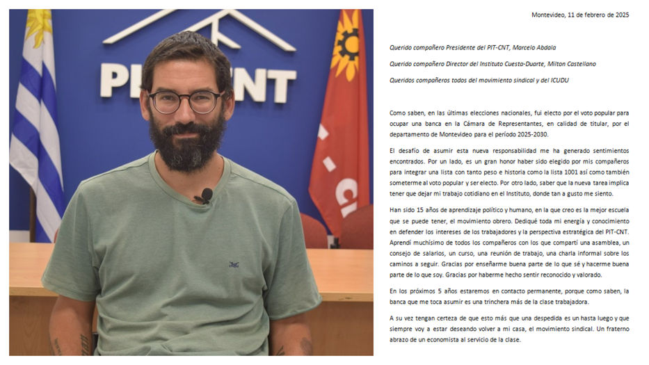 “Un economista al servicio de la clase”: carta de despedida de diputado del PCU al Pit-Cnt